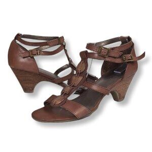 Coach And Four Genuine Leather Gladiator Beaded Strappy Wood Heels Boho